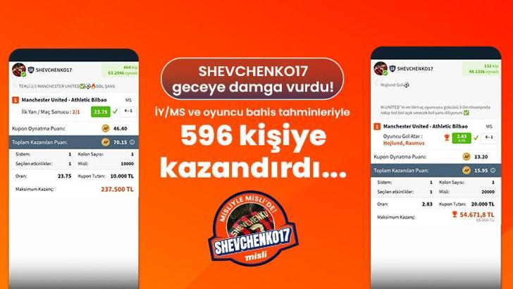 SHEVCHENKO17 geceye damga vurdu! İY / MS ve oyuncu bahis tahminleriyle 596 kişiye kazandırdı…