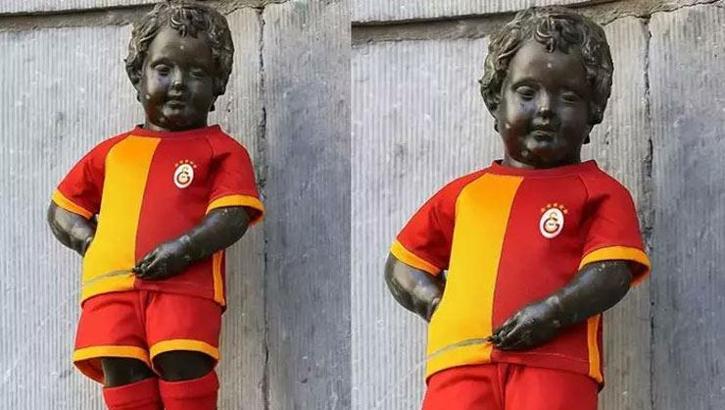 Mannaken Pis heykeli'nin yeni kostümü Galatasaray forması