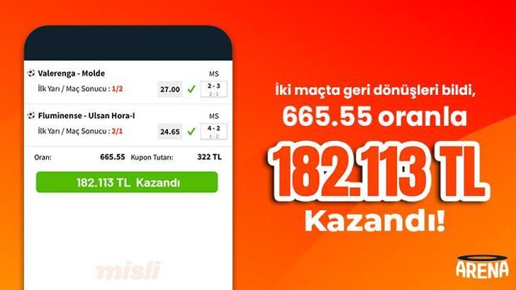 İki maçta geri dönüşleri bildi, 665.55 oranı tutturarak 182.113 TL'nin sahibi oldu!