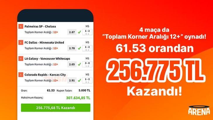 4 maça da “Toplam Korner Aralığı 12+” oynadı… Misli’de 256.775 TL kazandı!