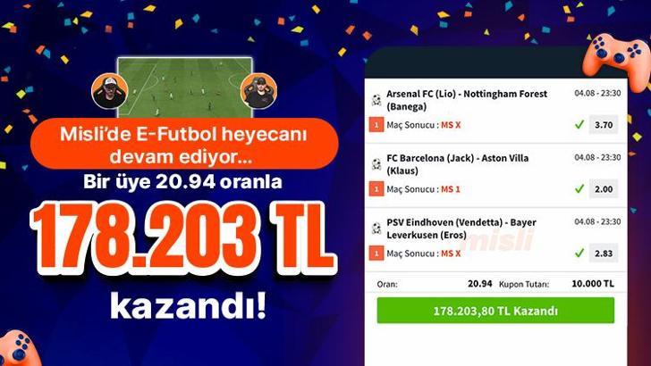 Misli’de E-Futbol heyecanı devam ediyor… Bir üye 20.94 oranla 178.203 TL kazandı!
