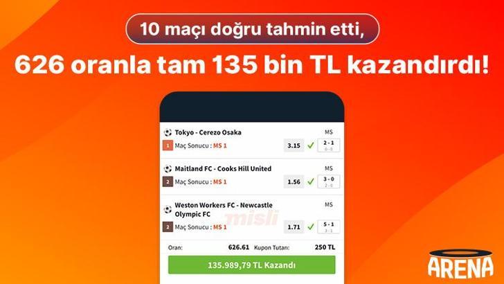 Misli’de haftanın kuponu… 10 maçı doğru tahmin etti, 626 oranla tam 135 bin TL kazandırdı!