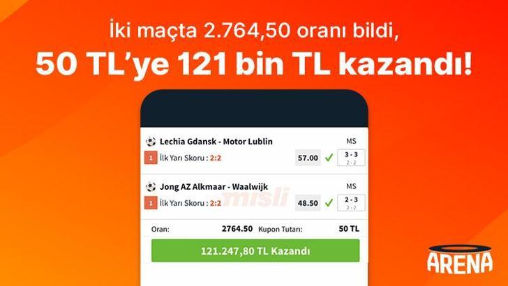 İki maçta 2.764,50 oranı bildi, 50 TL’ye 121 bin TL kazandı!
