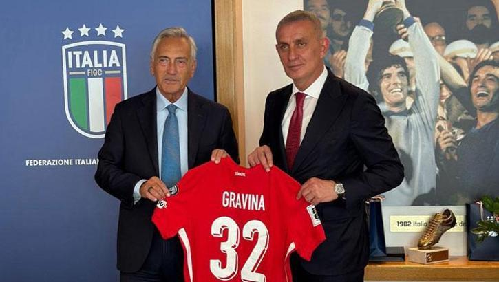 TFF Başkanı İbrahim Hacıosmanoğlu Gabriele Gravina'yı ziyaret etti