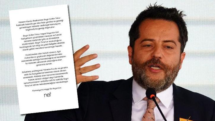 NEF'ten Erden Timur açıklaması: 'Tüm yasal belgeler hazırdır'