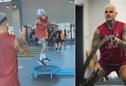 Galatasaray'da takımla çalışan Mauro Icardi'den gövde gösterisi
