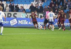 Trabzonspor-Helsinki maçında büyük olay! Tribünlere hareket çekti, yere yuvarlandı...