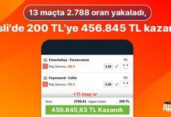 13 maçta 2.788 oran yakaladı, Misli’de 200 TL’ye 456.845 TL kazandı!