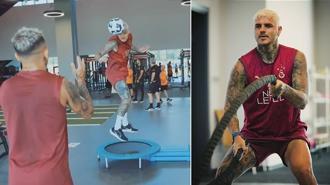 Galatasaray'da takımla çalışan Mauro Icardi'den gövde gösterisi