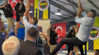 Fenerbahçe Başkanı Sadettin Saran hünerlerini sergiledi: Halata tırmandı