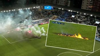 Takımları küme düşen taraftalar sahayı yaktı