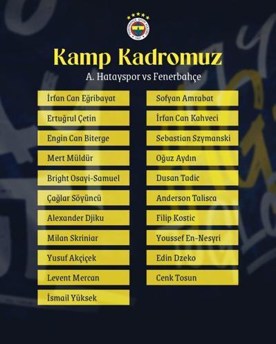 Fenerbahçede 6 eksik: Hatayspor maçı kamp kadrosu belli oldu