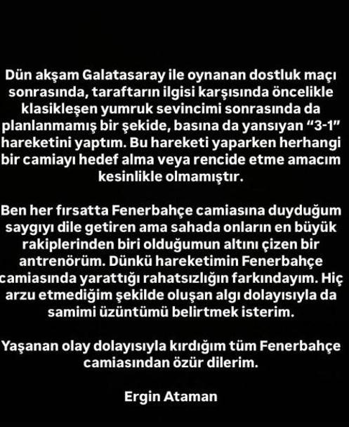 Fenerbahçeden Ergin Atamana çok sert tepki: Özrü yok sayıldı Milli takıma oyuncu göndermeme kararı