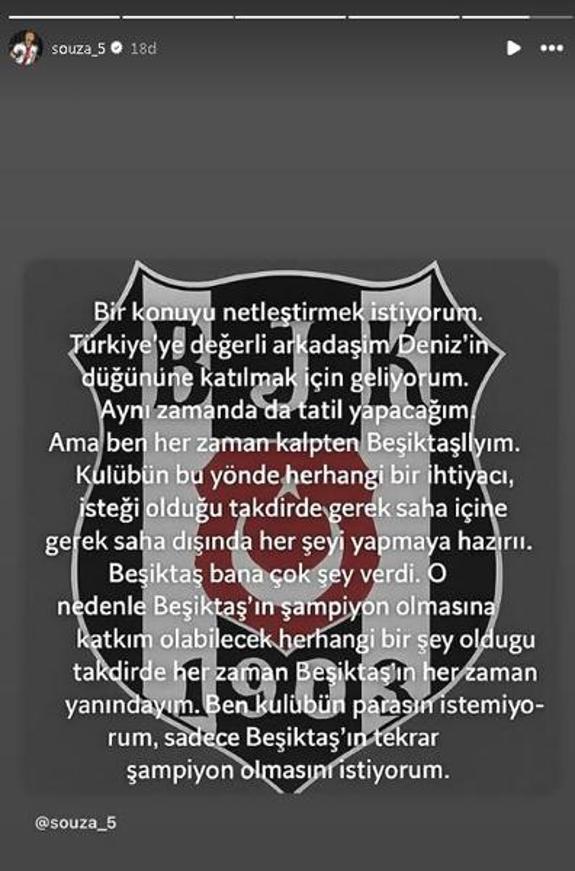 Beşiktaşta Sergen Yalçın sonrası Josef de Souzadan dikkat çeken paylaşım