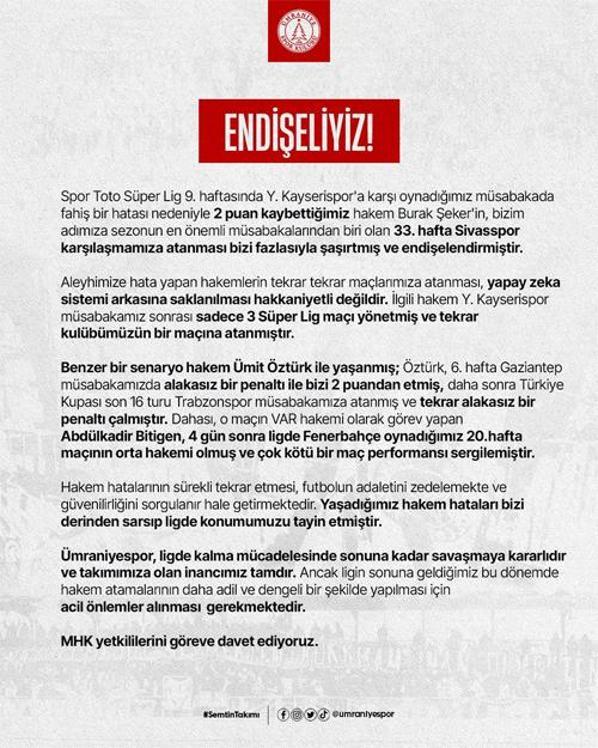 Ümraniyespordan açıklama: Endişeliyiz