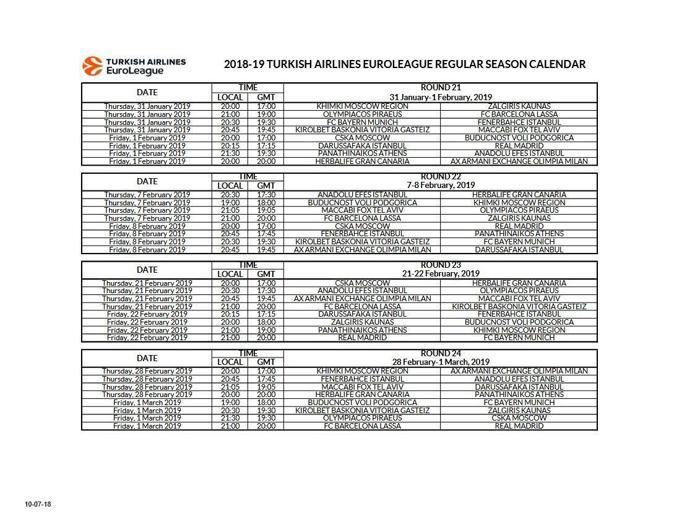 THY EuroLeaguede 2018-19 sezonu takvimi açıklandı