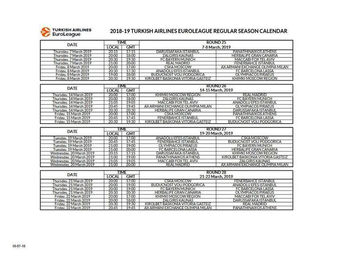 THY EuroLeaguede 2018-19 sezonu takvimi açıklandı
