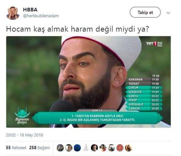 Hafız Mustafa Özyılmazın kaşları olay oldu