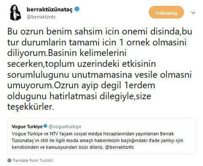 Berrak Tüzünataçın tepkisine NTVden yanıt