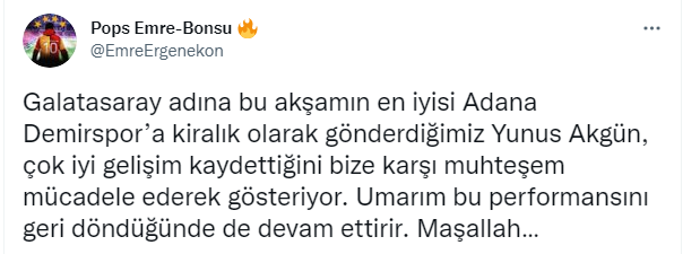 Adana Demirspor - Galatasaray maçında Yunus Akgün fırtınası