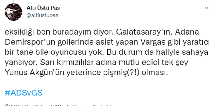 Adana Demirspor - Galatasaray maçında Yunus Akgün fırtınası
