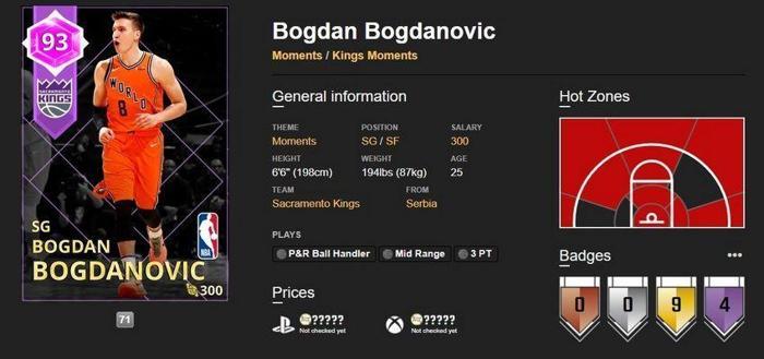 NBA 2Kdan Bogdanovice özel kart