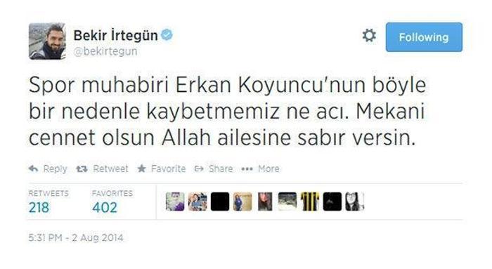 Spor ve medya dünyası, Erkan Koyuncuya ağlıyor