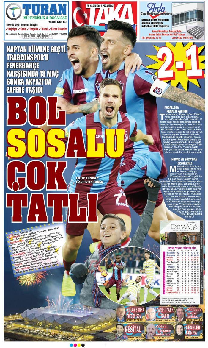 Trabzon yerel gazeteleri Fenerbahçe galibiyetini böyle gördü