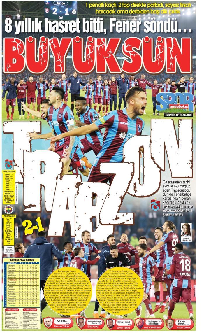 Trabzon yerel gazeteleri Fenerbahçe galibiyetini böyle gördü