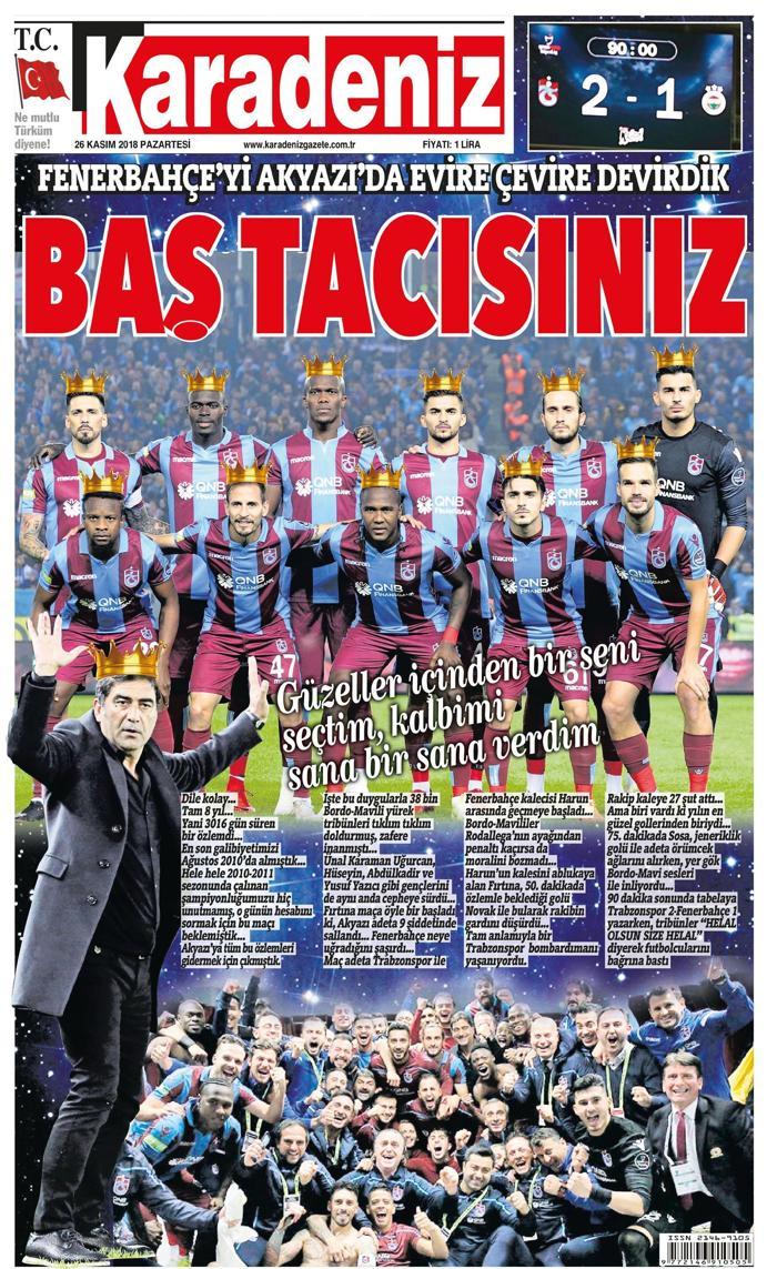Trabzon yerel gazeteleri Fenerbahçe galibiyetini böyle gördü