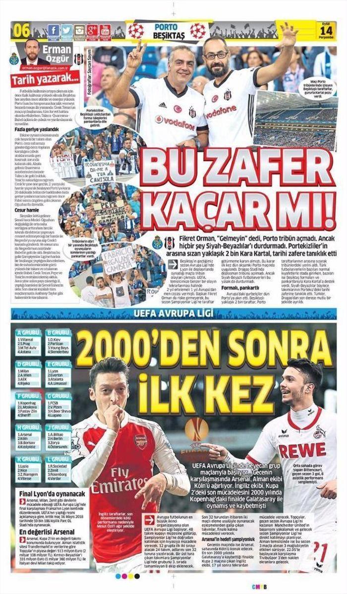 Beşiktaşın Porto zaferi sonrası manşetler...
