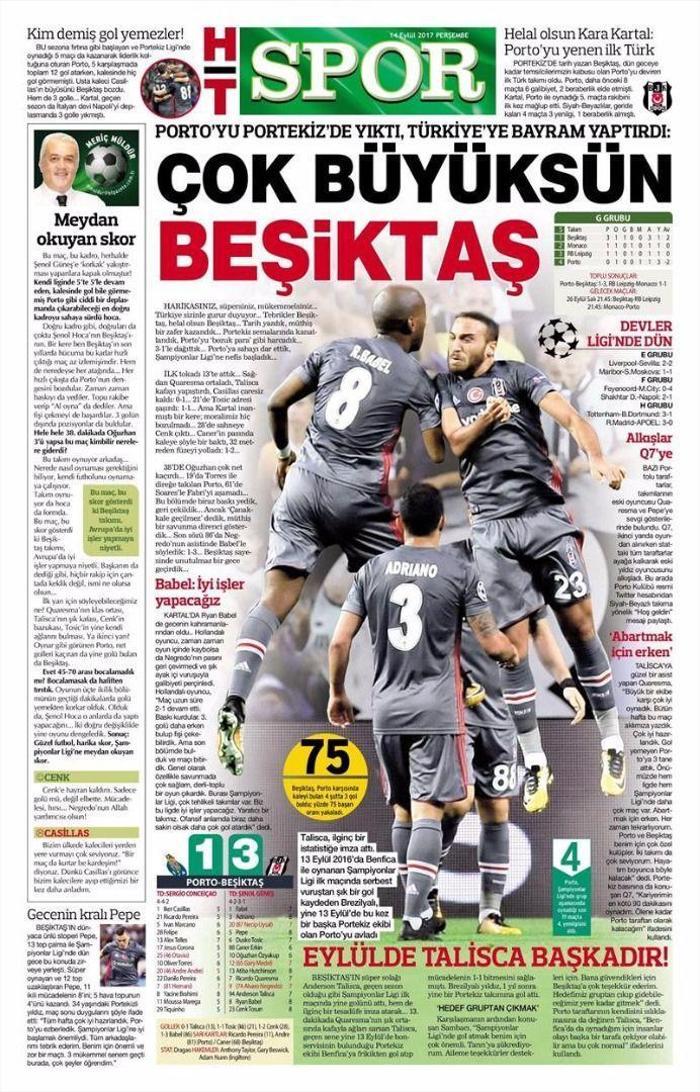 Beşiktaşın Porto zaferi sonrası manşetler...