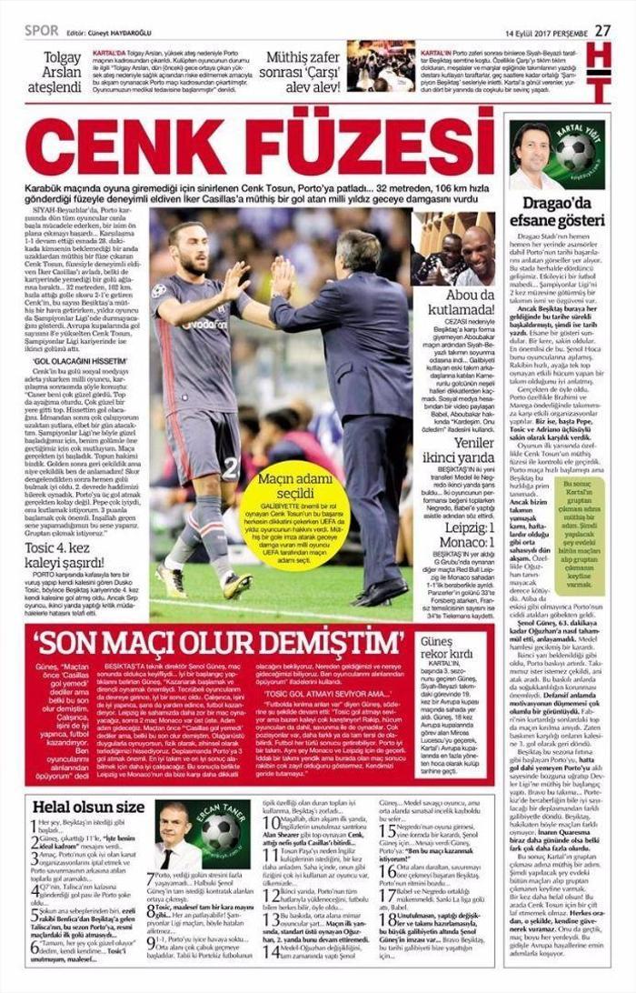 Beşiktaşın Porto zaferi sonrası manşetler...