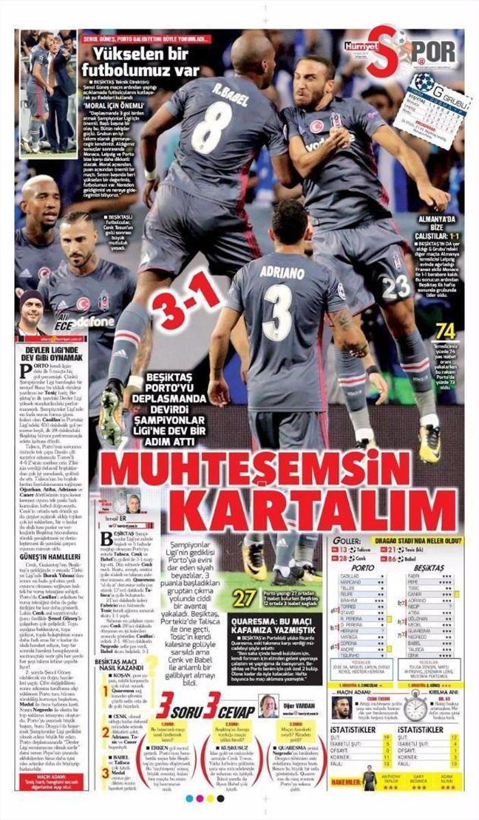 Beşiktaşın Porto zaferi sonrası manşetler...