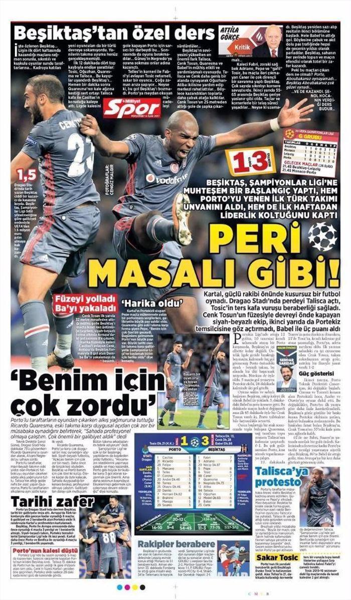 Beşiktaşın Porto zaferi sonrası manşetler...