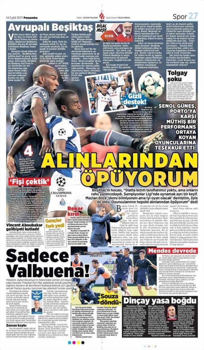 Beşiktaşın Porto zaferi sonrası manşetler...