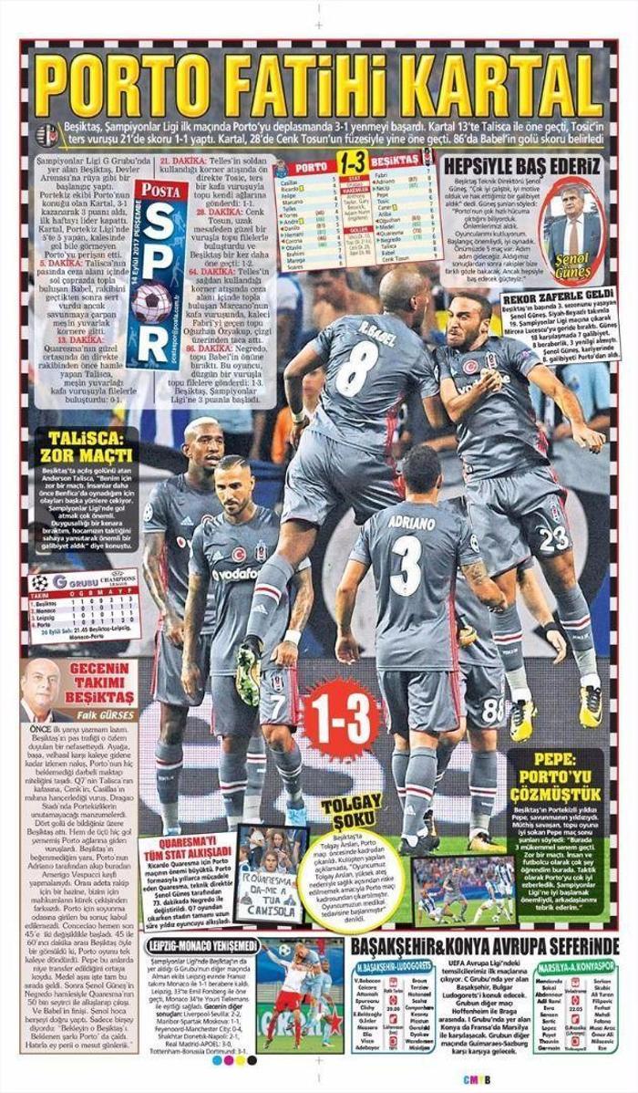 Beşiktaşın Porto zaferi sonrası manşetler...