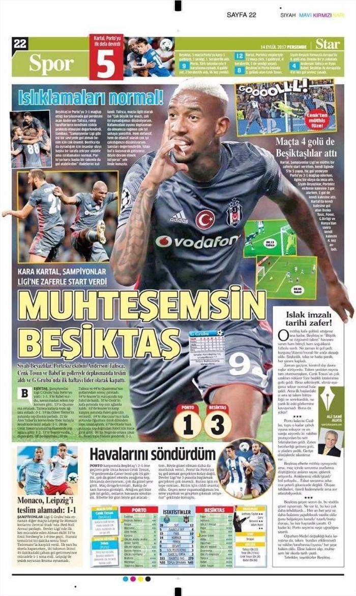 Beşiktaşın Porto zaferi sonrası manşetler...