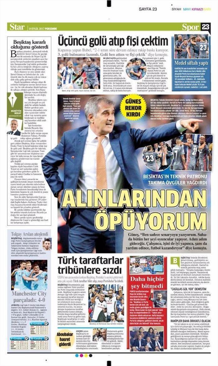 Beşiktaşın Porto zaferi sonrası manşetler...