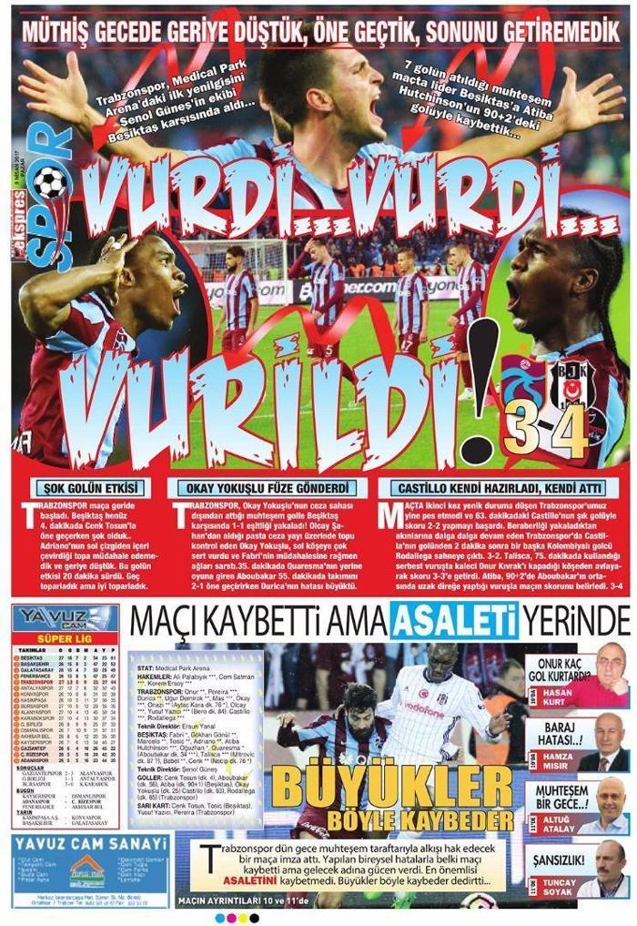 Trabzon yerel basınında Trabzonspor - Beşiktaş maçı