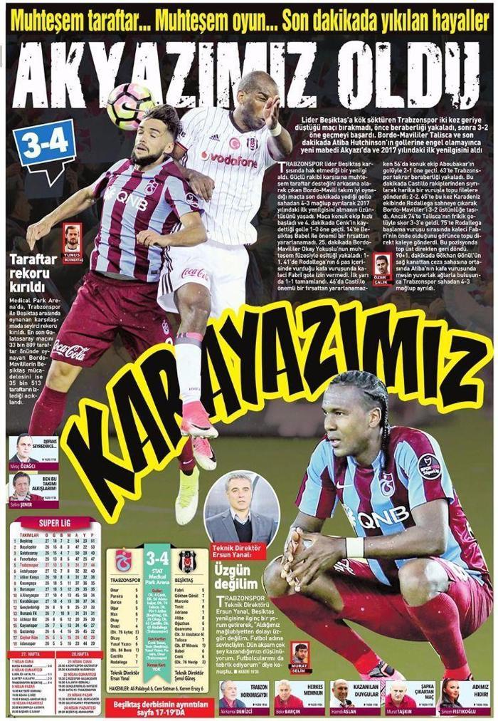 Trabzon yerel basınında Trabzonspor - Beşiktaş maçı