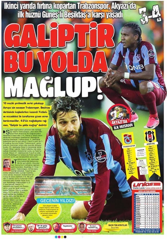 Trabzon yerel basınında Trabzonspor - Beşiktaş maçı