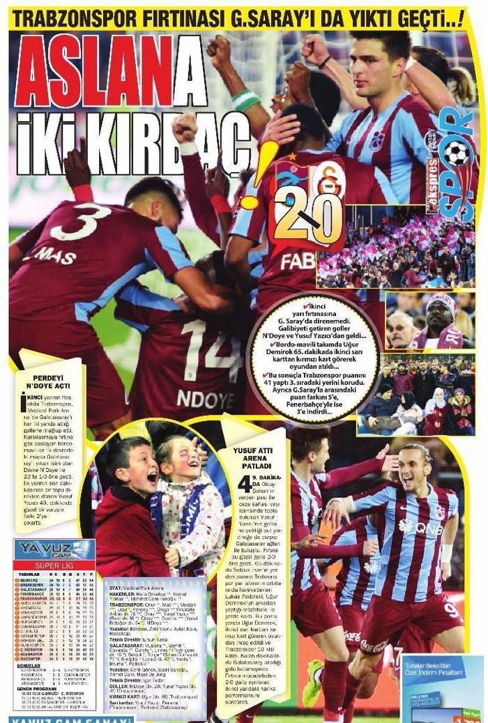 Trabzonspor Galatasarayı yendi, Trabzon yerel basını coştu