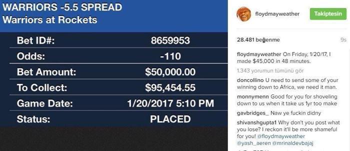 Floyd Mayweather 5 maçta 284322 dolar kazandı