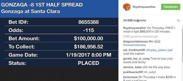 Floyd Mayweather 5 maçta 284322 dolar kazandı