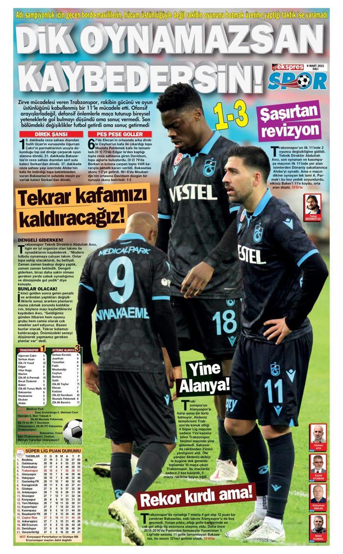 Trabzonsporun Alanyaspor mağlubiyeti yerel basında