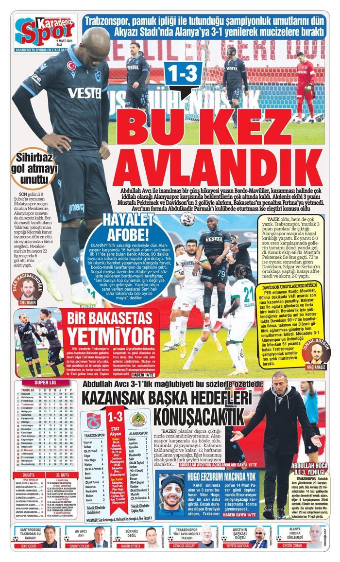 Trabzonsporun Alanyaspor mağlubiyeti yerel basında
