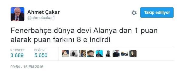 Fenerbahçenin Alanyaspora puan kaybetmesini yorumsuz bırakmayan 14 kişi