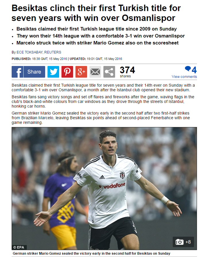 Beşiktaş, şampiyonluğu 7 yıl sonra Osmanlısporu yenerek aldı- Dailymail