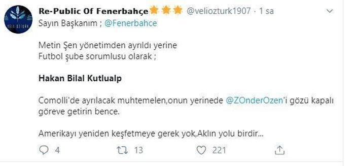 Fenerbahçede sosyal medya gündemi Hakan Bilal Kutlualp